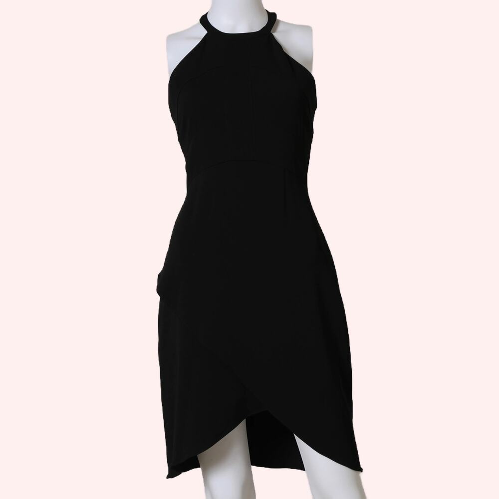 AMANDA UPRICHARD Marshall Black Halter Asymmetrical Mini Dress